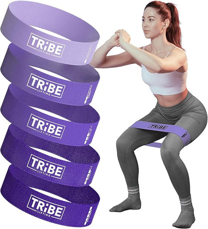 Tribe Lifting Fabric Resistance Bands for Glutes & Legs | 5 Fabric Workout Bands Set | Thick Booty Bands for Squats, Lunges, Hip Training, Physical Therapy & Home Workouts