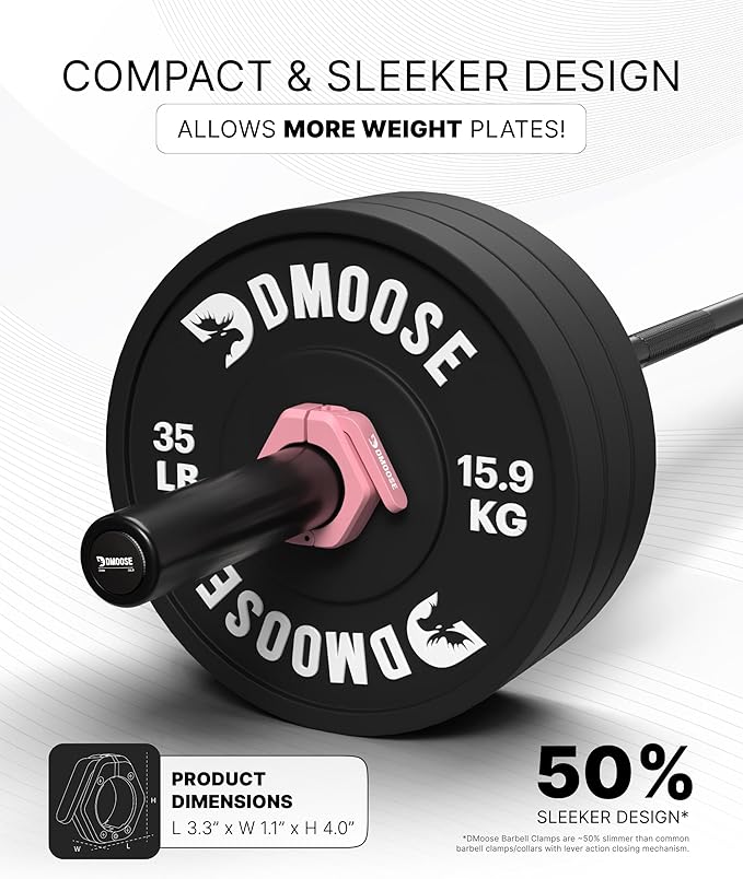 DMoose Fitness Barbell Clips 2 Inch (Pair) - Quick Release Olympic Barbell Clamps & Collars with Anti Slip TRP Grip for Secure Weightlifting and Powerlifting - Weight Clips for Bars at Home or Gym