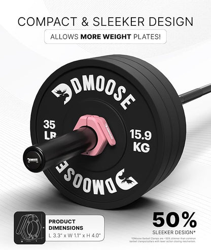 DMoose Fitness Barbell Clips 2 Inch (Pair) - Quick Release Olympic Barbell Clamps & Collars with Anti Slip TRP Grip for Secure Weightlifting and Powerlifting - Weight Clips for Bars at Home or Gym