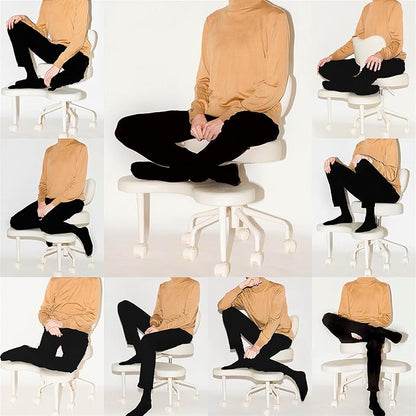 Meditation Cross Legged Chair PRO, ADHD Chair with Height Adjustable Backrest, Criss Cross Desk Use with Footrest and Wheels for Home Office, Flexible Design for Fidgety Sitters, Tan