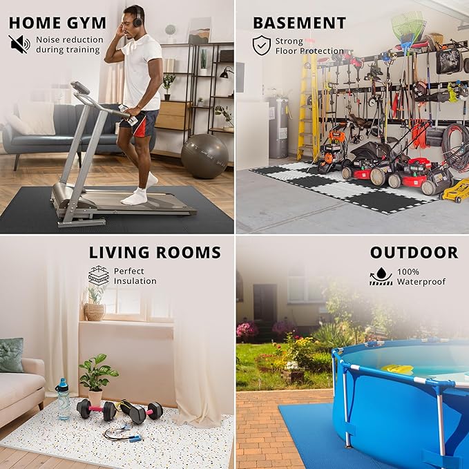 bemaxx Gym Mats Set - 18 pcs EVA Interlocking Foam Floor Tiles (12.6"x12.6"x0.4") 18sqft Protective Gym Flooring Sports Home Workout Exercise Mats Puzzle Garage Fitness Play-Room Garage Pool Treadmill
