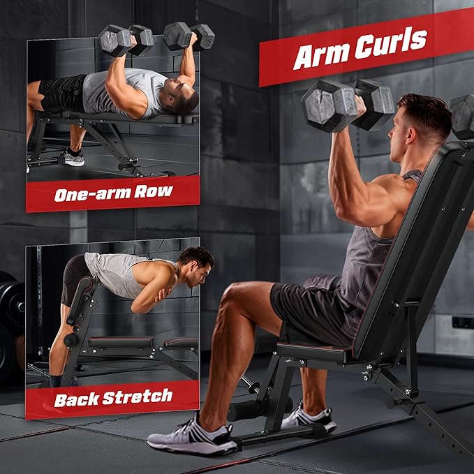 FLYBIRD 3 in 1 Adjustable Weight Bench with Leg Extension & Preacher Curl Pad for Full Body Workout, 800LBS Foldable Exercise Bench at Home Gym, Portable Lifting Incline Decline Flat Strength Training