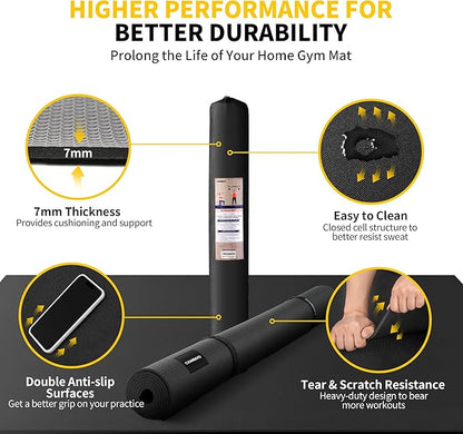 CAMBIVO Large Exercise Mat for Home Workout, 8'x6'/7'x5'/6'x4' (7 mm) Extra Thick Exercise Mat for Home Gym, Shoe-Friendly, Non-Slip Gym Mat for Jump Rope, Weights, Cardio, Fitness