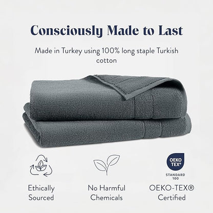 Brooklinen Super-Plush Turkish Cotton Hand Towels Set of 2 Cotton, 820 GSM, Highly Absorbent, Machine Washable, Perfect for Home & Bathroom (20"x30", Slate Grey)