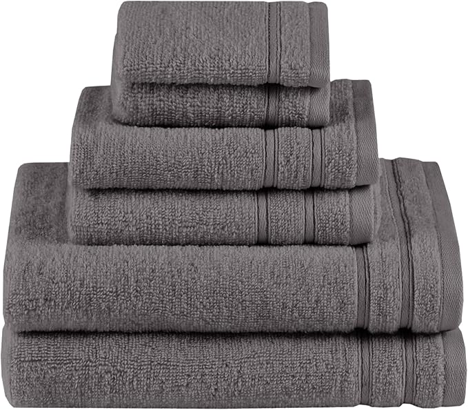 Comfort Spaces Bathroom Towel Set of 6 Piece Luxury Bath Towel Set 2 Hand Towel for Bathroom 2 Washcloth 2 Large Bath Towel Sets 100% Cotton Quick Dry Towel Zero Twist Soft Lightweight Dark Grey