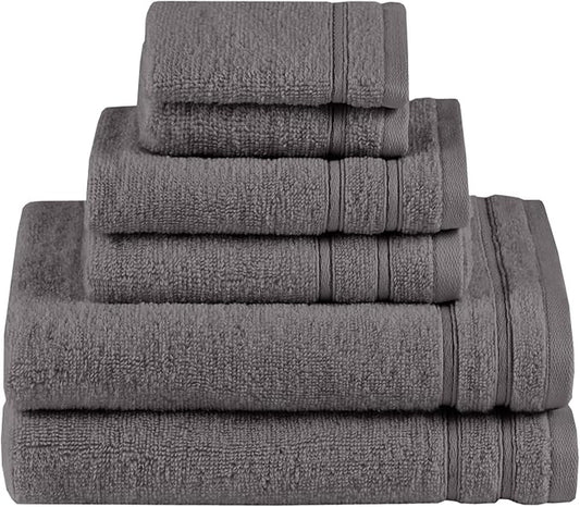 Comfort Spaces Bathroom Towel Set of 6 Piece Luxury Bath Towel Set 2 Hand Towel for Bathroom 2 Washcloth 2 Large Bath Towel Sets 100% Cotton Quick Dry Towel Zero Twist Soft Lightweight Dark Grey