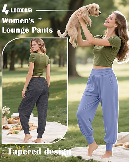 2 Pack Women's Yoga Joggers, Cozy Sweatpants with Pockets Casual Loose Comfy High Waisted Lounge Pants