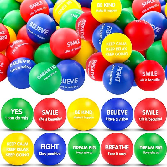 Liliful 48 Pieces Motivational Stress Balls Bulk for Adults Fidget Toys End of The Year Student Gifts Inspirational Squeeze Balls Employee Appreciation Gift Adult Goodie Bag 2. 2 Inch(Stylish Color)