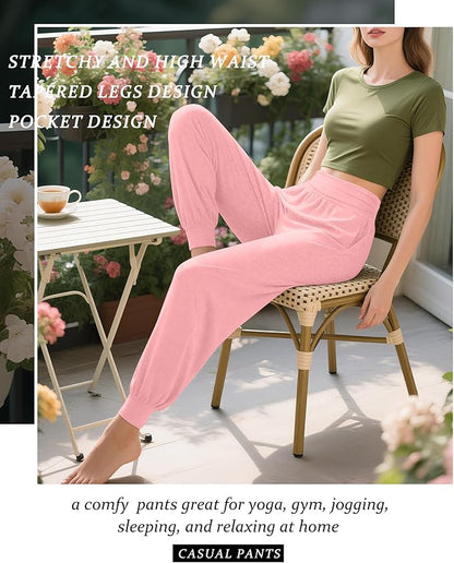 2 Pack Women's Yoga Joggers, Cozy Sweatpants with Pockets Casual Loose Comfy High Waisted Lounge Pants