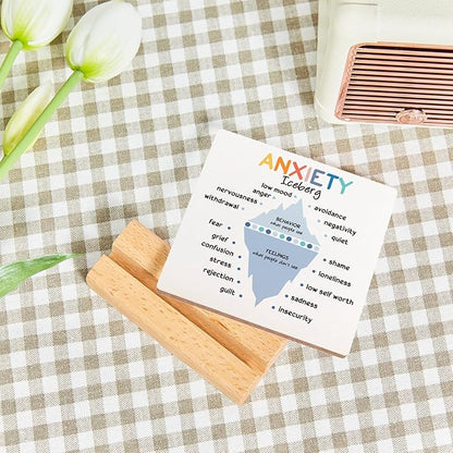Mental Health Awareness Gift, Anxiety Therapy Wooden Sign With Wooden Stand, Counseling Office Must Haves, Mental Health Gift for Psychologist School Counselor Student Boys Girls Best Friends