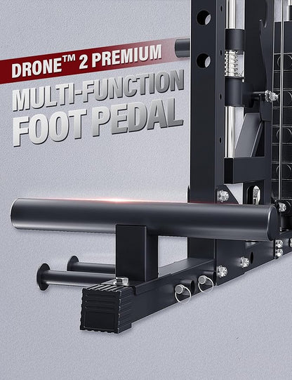 Major Fitness Smith△ Machine Drone2 Premium, All-in-One Home Gym Squat Rack with Aluminum Pulley Set , Weight Bar, Dual LAT Pull-Down Systems & Cable Crossover Machine for Full-Body Workouts