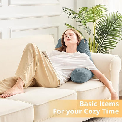 Sasttie Reading Pillow, Velvet Back Pillow for Bed Sitting Up, Adult Back-Rest Support Cushion with Arms for Sit Up on Couch, Sofa, and Floor, Dorm Essentials, Reading Accessories, Bluish Grey