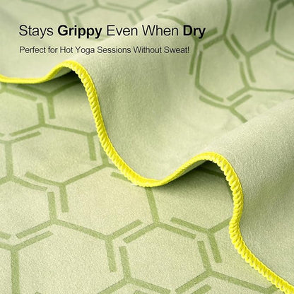 Eunzel Yoga Towel for Hot Yoga,Non-Slip Double Sided Silicone Grip Towel Absorbent Microfiber Towel for Hot Yoga, Vinyasa and Power 26.5"x72", Olive