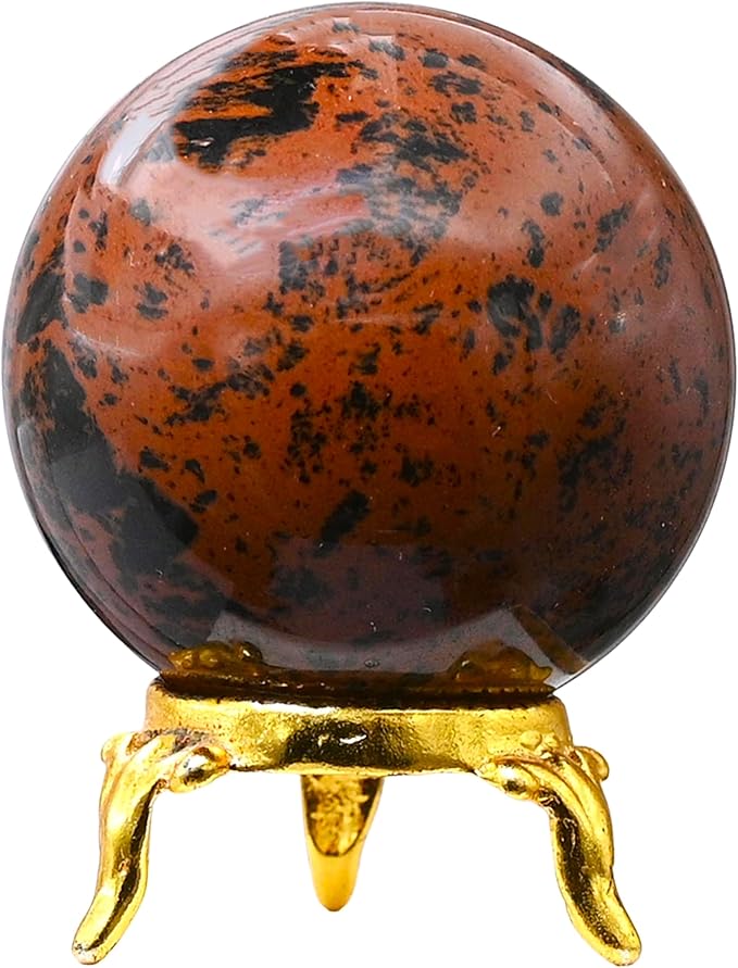 Amazing Gemstone Mahogany Obsidian Crystal Ball with Stand - 2" Inches Crystal Sphere Meditation Balls for Witchcraft and Decorative Balls
