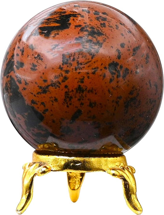 Amazing Gemstone Mahogany Obsidian Crystal Ball with Stand - 2" Inches Crystal Sphere Meditation Balls for Witchcraft and Decorative Balls