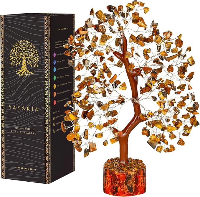 YATSKIA Tiger Eye Crystal Tree of Life, Healing Crystals Decor, Meditation Decor, Chakra Gifts, Crystal Gifts for Women