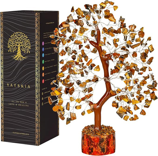 YATSKIA Tiger Eye Crystal Tree of Life, Healing Crystals Decor, Meditation Decor, Chakra Gifts, Crystal Gifts for Women
