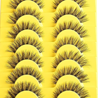Lashes Wispy False Eyelashes Natural Fake Lashes with Clear Band 10 Pairs Cat Eye Lashes Pack Reusable Lashes Natural Look Short Wispies Mink Eyelash Strips Cateye Lashes for Women