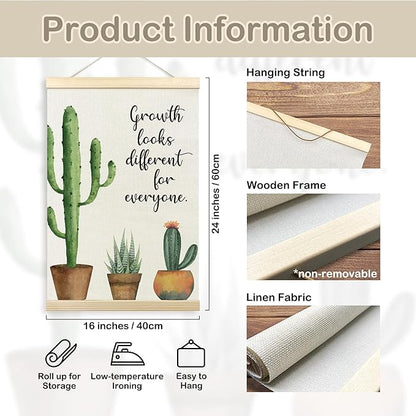TLESKE Mental Health Cactus Poster Hanger Frame, Motivational Inspirational Hanging Wall Art Decor Framed for Therapy Counseling Office, Growth Looks Different for Everyone Wall Prints Picture, 16x24