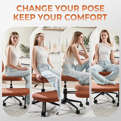 Ergonomic Cross Legged Office Chair, Criss Cross Chair for Meditation ADHD and Yoga, Home Office Desk Chair with Brake Wheels, Adjustable Height, Brown