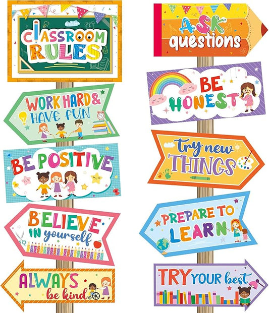 Epakh 20 Pieces Party Decorations Welcome Sign Decorations Sign for Birthday Baby Shower Party Supplies(Classroom Rules)