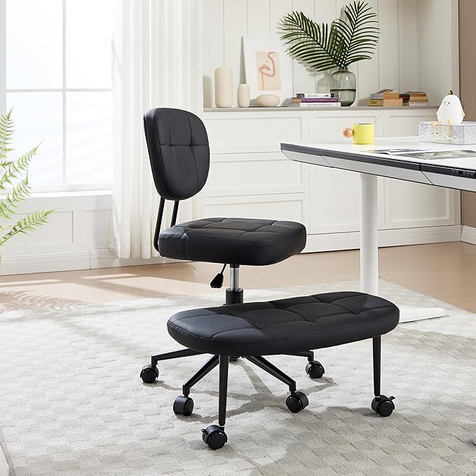 Ergonomic Cross Legged Office Chair, Criss Cross Chair for Meditation ADHD and Yoga, Home Office Desk Chair with Brake Wheels, Adjustable Height, Black