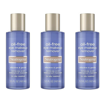Neutrogena Gentle Oil-Free Eye Makeup Remover & Cleanser for Sensitive Eyes, Non-Greasy Makeup Remover, Removes Waterproof Mascara, Dermatologist & Ophthalmologist Tested, 5.5 fl. oz, 3 Pack