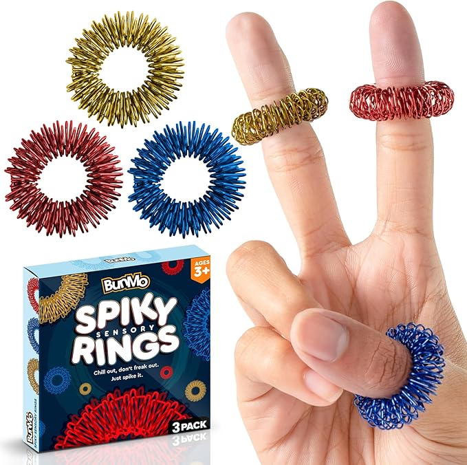 BunMo Spiky Sensory Rings 3pk – Fidget Rings for Adults – Sensory Stimulation & Finger Comfort – Acupressure Rings – Durable & Portable Pain Stim Fidget