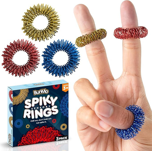 BunMo Spiky Sensory Rings 3pk – Fidget Rings for Adults – Sensory Stimulation & Finger Comfort – Acupressure Rings – Durable & Portable Pain Stim Fidget