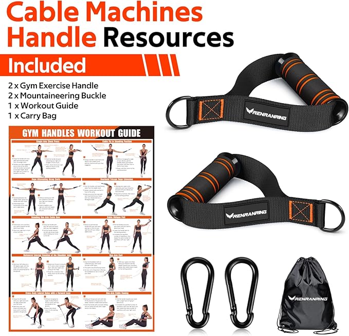 RENRANRING Gym Exercise Handles, Replacement Handle Attachments for Cable Machine Pulleys, Resistance Band and Strength Trainer, Pull Down Workout Accessories, Home Gym Add On Equipment