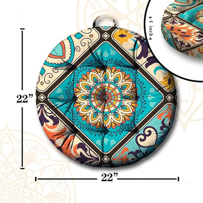 Mandala Meditation Cushion, Boho Meditation Mat, Meditation Pillows for Sitting on Floor, Cushions for Sitting in Home and Outdoor, Round Floor Pillows Cushion Seating for Yoga 22'' X 22''
