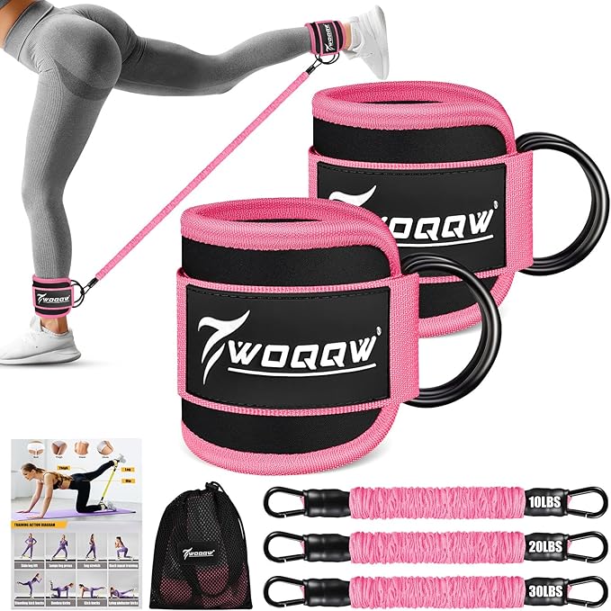 Ankle Resistance Bands with Cuffs, Leg and Glutes Workout Equipment, Resistance Bands with Ankle Straps for Cable Machine Kickbacks, Booty Workouts, Lower Body Exercises - Home Gym Exercise Equipment