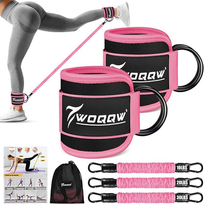 Ankle Resistance Bands with Cuffs, Leg and Glutes Workout Equipment, Resistance Bands with Ankle Straps for Cable Machine Kickbacks, Booty Workouts, Lower Body Exercises - Home Gym Exercise Equipment