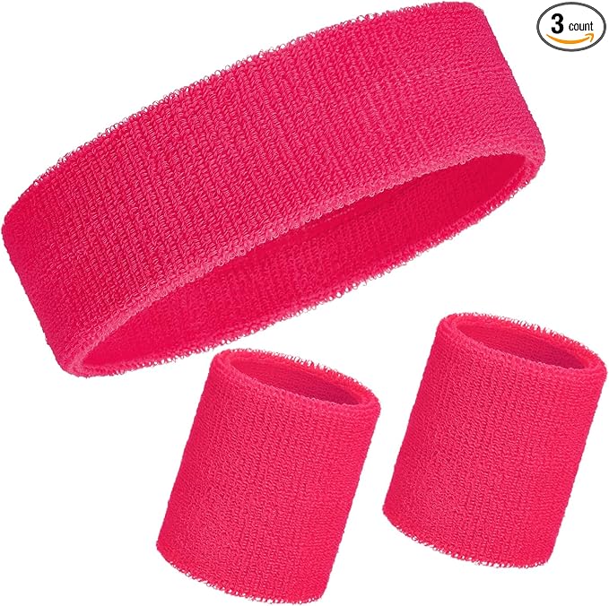WILLBOND 3 Pcs Sweatbands Set 80s 90s Neon Sports Headband Tennis Striped Sweat Band Sports Competitions Games for Men Women Party Supplies