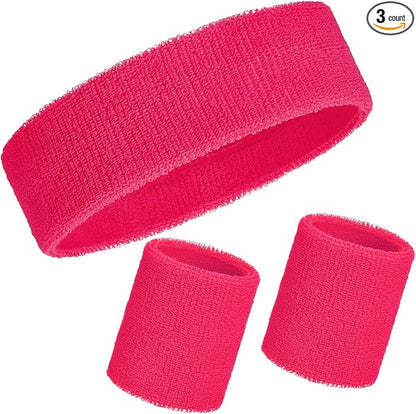 WILLBOND 3 Pcs Sweatbands Set 80s 90s Neon Sports Headband Tennis Striped Sweat Band Sports Competitions Games for Men Women Party Supplies