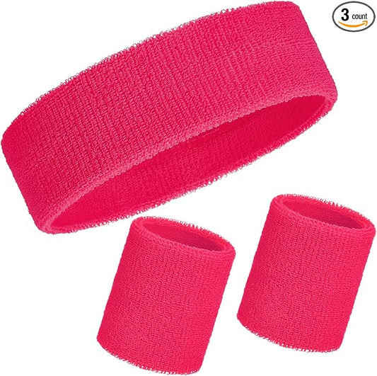 WILLBOND 3 Pcs Sweatbands Set 80s 90s Neon Sports Headband Tennis Striped Sweat Band Sports Competitions Games for Men Women Party Supplies