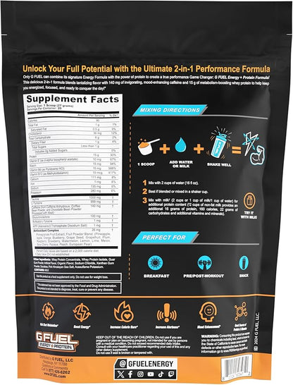 G Fuel Protein + Energy Drink Powder, Pre Workout Caffeine Mix for Gaming, Sugar Free Focus Amino, Vitamin + Antioxidants, 19oz (Cafe Mocha, 20 Servings)