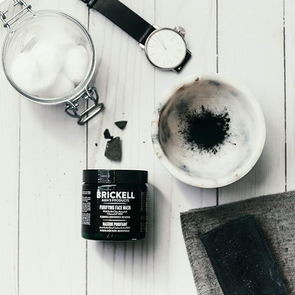 Brickell Men's Purifying Charcoal Face Mask Skin Care Product, Natural and Organic Activated Charcoal Facial Mask With Detoxifying Kaolin Clay, 4 Ounce, Unscented