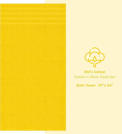 American Soft Linen Luxury 4 Piece Bath Towel Set, 600 GSM 100% Cotton Turkish Bath Towels for Bathroom, 27x54 in Extra Large Bathroom Shower Towels, Yellow