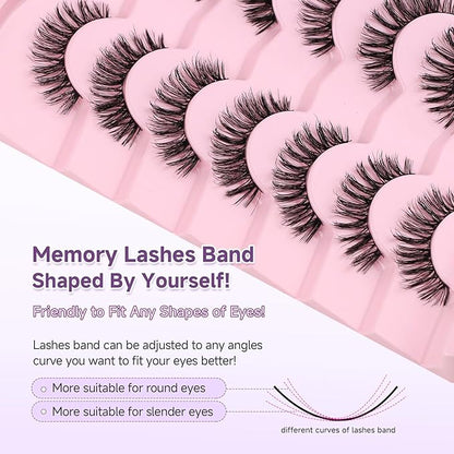 Eyelashes Natural False Lashes Wispy Lashes 14mm Eyelashes with Thin Memory Band Volume Soft Lash Strips C Curl Natural Eyelash 7 Pair EVENTILL