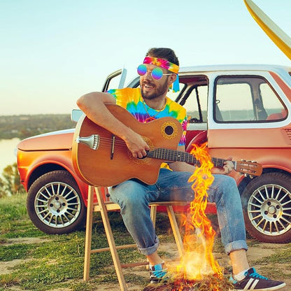Hippie Costume for Men Women 4PCS Mens 60s 70s Outfit Set Colorful Hippie Shirt Sunglasses Headband Peace Necklace