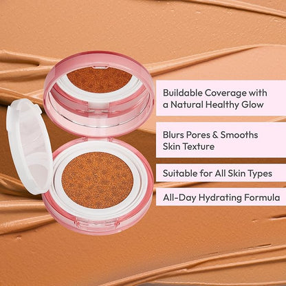 Ruby Kisses Cushion Foundation, Full Coverage Korean Makeup, Lightweight & Long Lasting, All Day Natural Glowy Finish for All Skin Types with Hyaluronic Acid & Bakuchiol (Golden, 0.52 Ounce)