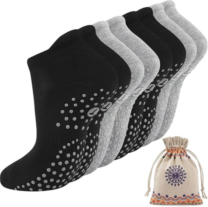 Pilates Socks for Women, Cushioned Ankle Grippy Non Slip Socks for Yoga, Hospital, Barre, Sports Home Slipper 2/4 Pairs