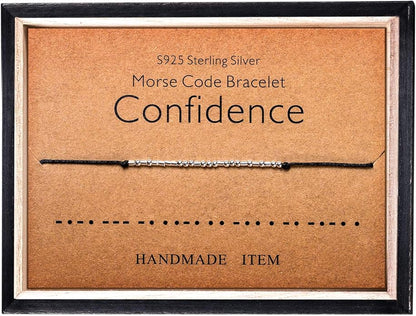KGBNCIE Morse Code Bracelet for Women Sterling Silver Beads on Silk Cord Secret Message Fuck Friendship Inspirational Encouragement Bracelet Gift for Her