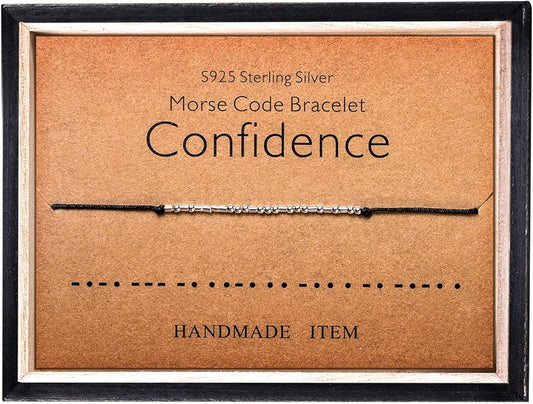 KGBNCIE Morse Code Bracelet for Women Sterling Silver Beads on Silk Cord Secret Message Fuck Friendship Inspirational Encouragement Bracelet Gift for Her
