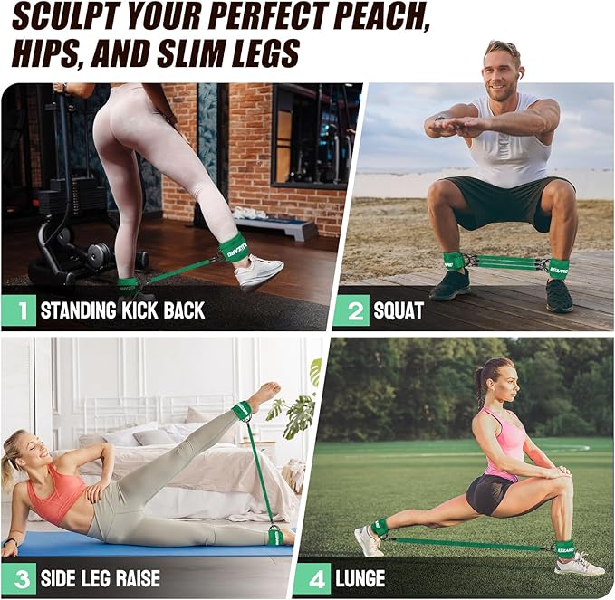 Ankle Resistance Bands with Cuffs, Ankle Weights Bands for Working Out, Women Leg and Glutes Workout Equipment, Exercise Bands for Kickbacks, Butt and Booty Trainer, Home Gym Fitness Equipment