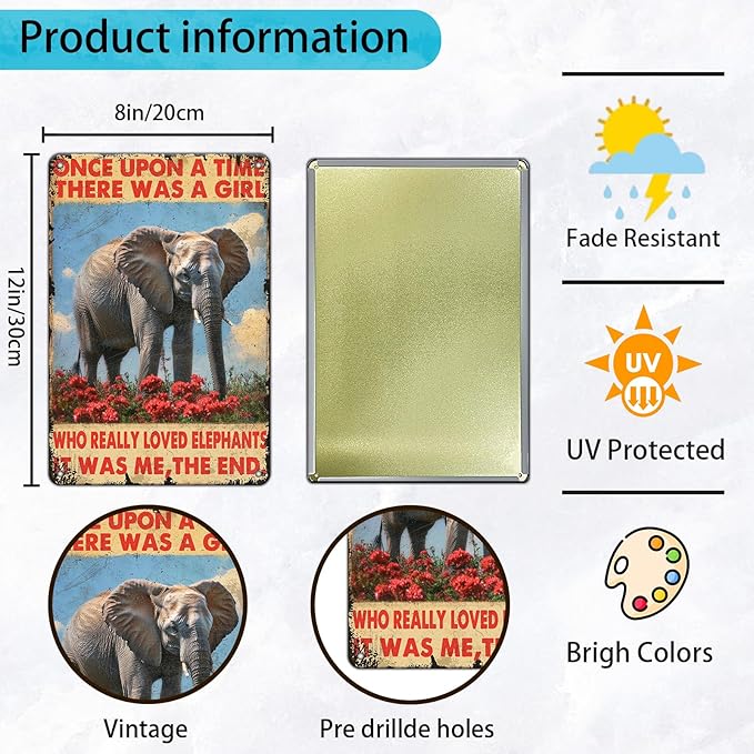 Retro Elephants Metal Poster There Was A Girl Who Really Loved Elephants Metal Tin Signs Vintage Plaque Wall Decor Gift For Home Kitchen Office Men Cave Club Bar 8x12 Inch