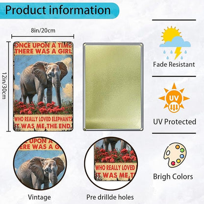 Retro Elephants Metal Poster There Was A Girl Who Really Loved Elephants Metal Tin Signs Vintage Plaque Wall Decor Gift For Home Kitchen Office Men Cave Club Bar 8x12 Inch