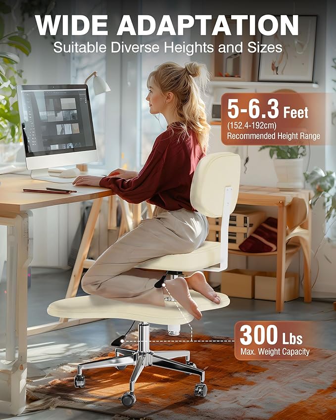 PYY Cross Legged Office Chair - ADHD Chairs for Adults Meditation with Wheels, Kneeling Chair Adjustable Height Ergonomic Fidget Squatting for Home and Office White