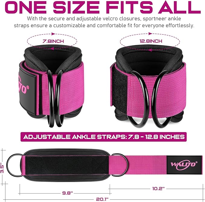 WALITO Gym Ankle Straps for Working Out - Glute Ankle Cuff Kickback Strap, Gym Cable Machine Accessories for Women Glute Leg Extensions, Hip Abductors & Lower Body Exercises Equipment